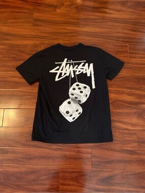 Stussy Black Tee with White Dice Graphic - Men's